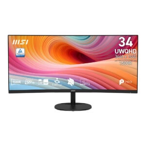 MSI PRO MP341CQ E12 34 inç UWQHD kavisli monitör, 120Hz yenileme hızı ve 1ms tepki süresi ile yüksek performans sağlar. VA panel, Adaptive Sync ve EyeSero teknolojisi ile oyun ve profesyonel kullanım.
