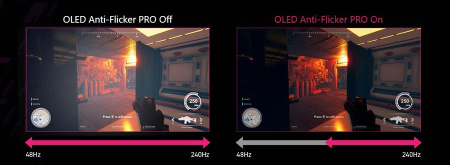 OLED Anti-Flicker PRO ve PRO On teknolojileriyle oyun içi grafiklerin netliği ve renk kalitesi. Yüksek çözünürlük ve düşük yansıma özellikleriyle oyun deneyimini artıran ekranlar.