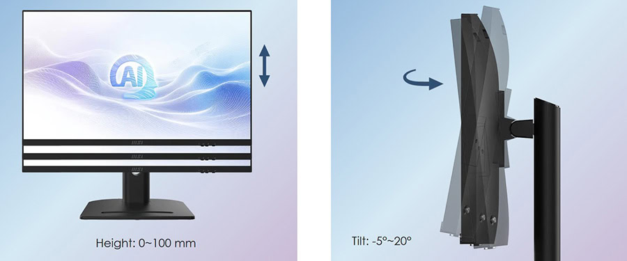 Oyun monitörü ve ayarlanabilir stand detayları, ekran yüksekliği ve eğim özellikleri ile ilgili teknik bilgiler. Bu görsel, oyuncular ve teknoloji meraklıları için monitör ayarları ve ergonomik kullan.