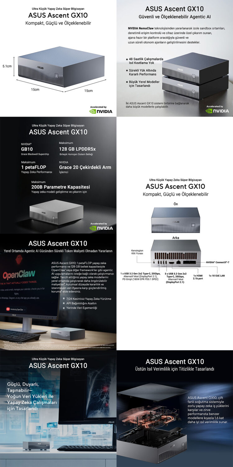 ASUS Ascent GX10-GG0027BN Nvidia GB10 CPU Blackwell GPU 128GB LPDDR5x 4TB SSD Yapay Zeka Süper Bilgisayar h3