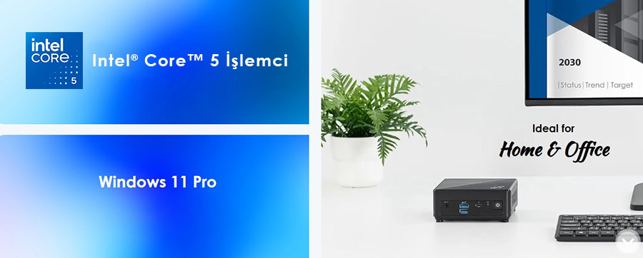 Intel Core™ 5 İşlemci ve Windows 11 Pro ile güçlü bilgisayar performansı.