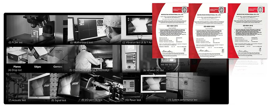 Gelişmiş bilgisayar ve elektronik test cihazları, mikrofonlar, hoparlörler ve ses ekipmanları ile çeşitli performans ve dayanıklılık testleri.