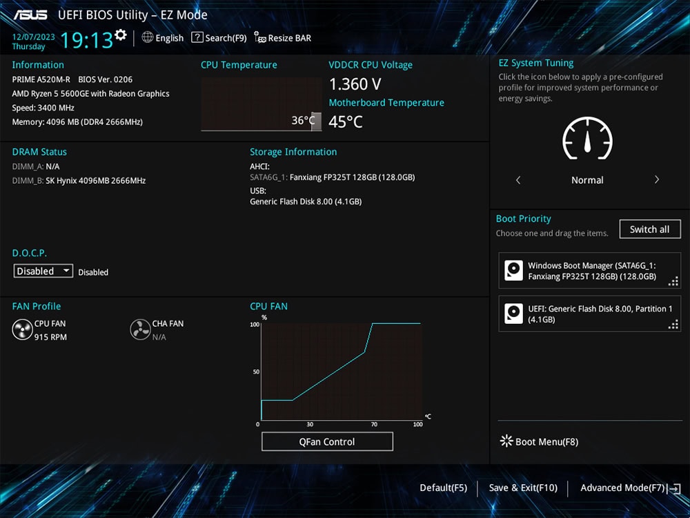 PRIME A520M-R Oyun bilgisayarı ve anakart sıcaklıkları ile performans izleme ekranı, CPU ve RAM bilgileri, fan hızları ve sistem ayarları gösteriliyor.