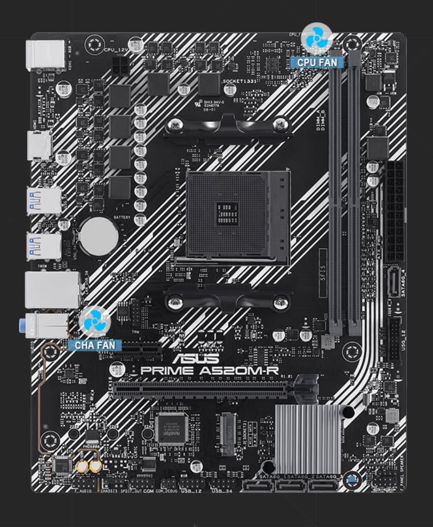 PRIME A520M-R ASUS Prime A520M-R anakart, CPU ve fan bağlantılarıyla detaylı bilgisayar anakartı, yüksek performanslı anakart modeli, oyun ve ofis bilgisayarları için uygun.