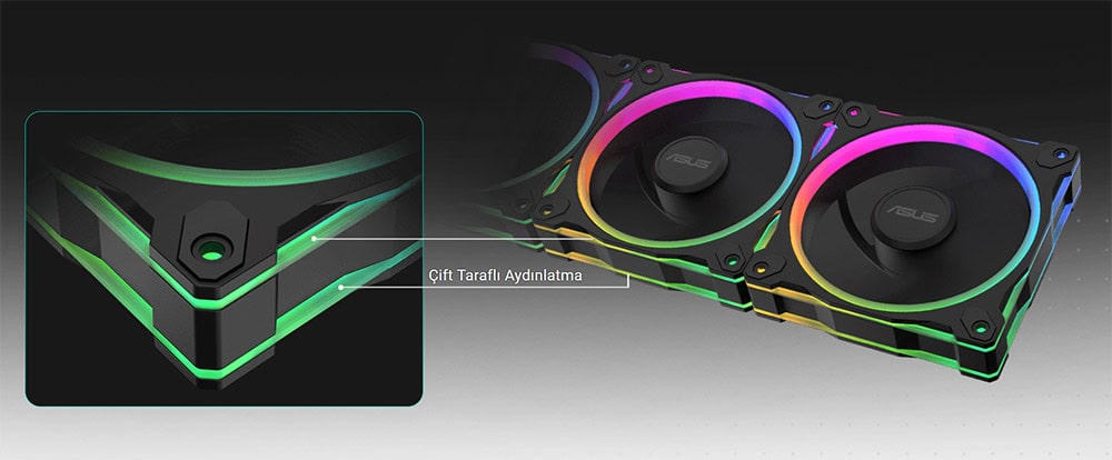 RGB aydınlatmalı oyun fanları, yüksek performans ve görsel efektler sunan çift fanlı soğutucu seti. Çift taraflı aydınlatma ve şık tasarımıyla oyun deneyimini artırır.