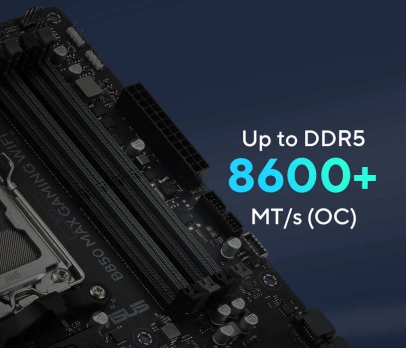 B850 MAX GAMING WIFI ASUS B850 MAX GAMING WIFI 9000MHz (OC) DDR5 Soket AM5 M.2 HDMI DP ATX Anakart h6