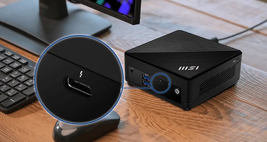 Yüksek performanslı oyun bilgisayarı ve monitör bağlantısı, MSI mini bilgisayar ve USB-C şarj cihazı ile.