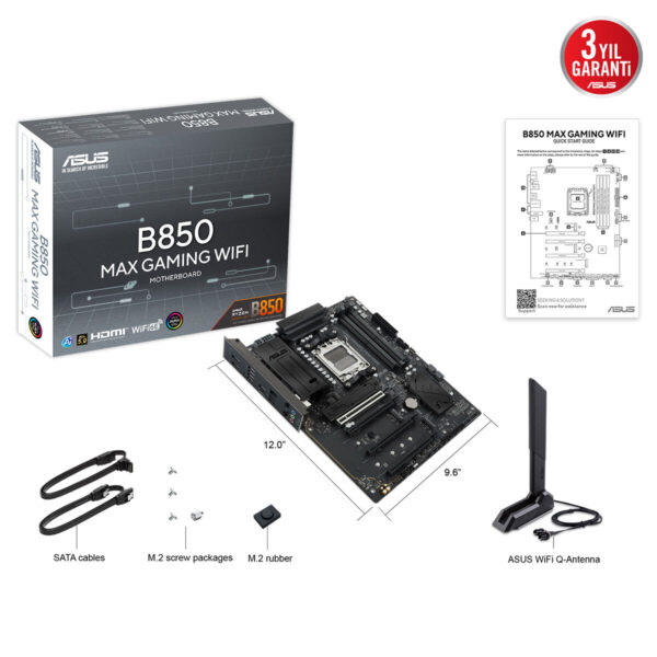 Asus B850 Max Gaming Wifi 9000mhz Oc Ddr5 Soket Am5 M 2 Hdmi Dp Atx Anakart 10
