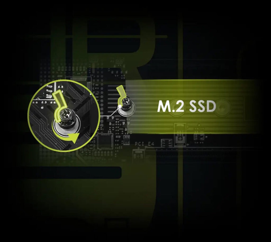 M.2 SSD bağlantısı ve anakart üzerindeki yerleşimi, yüksek performanslı depolama çözümleri için uygun teknolojiyi gösteriyor.