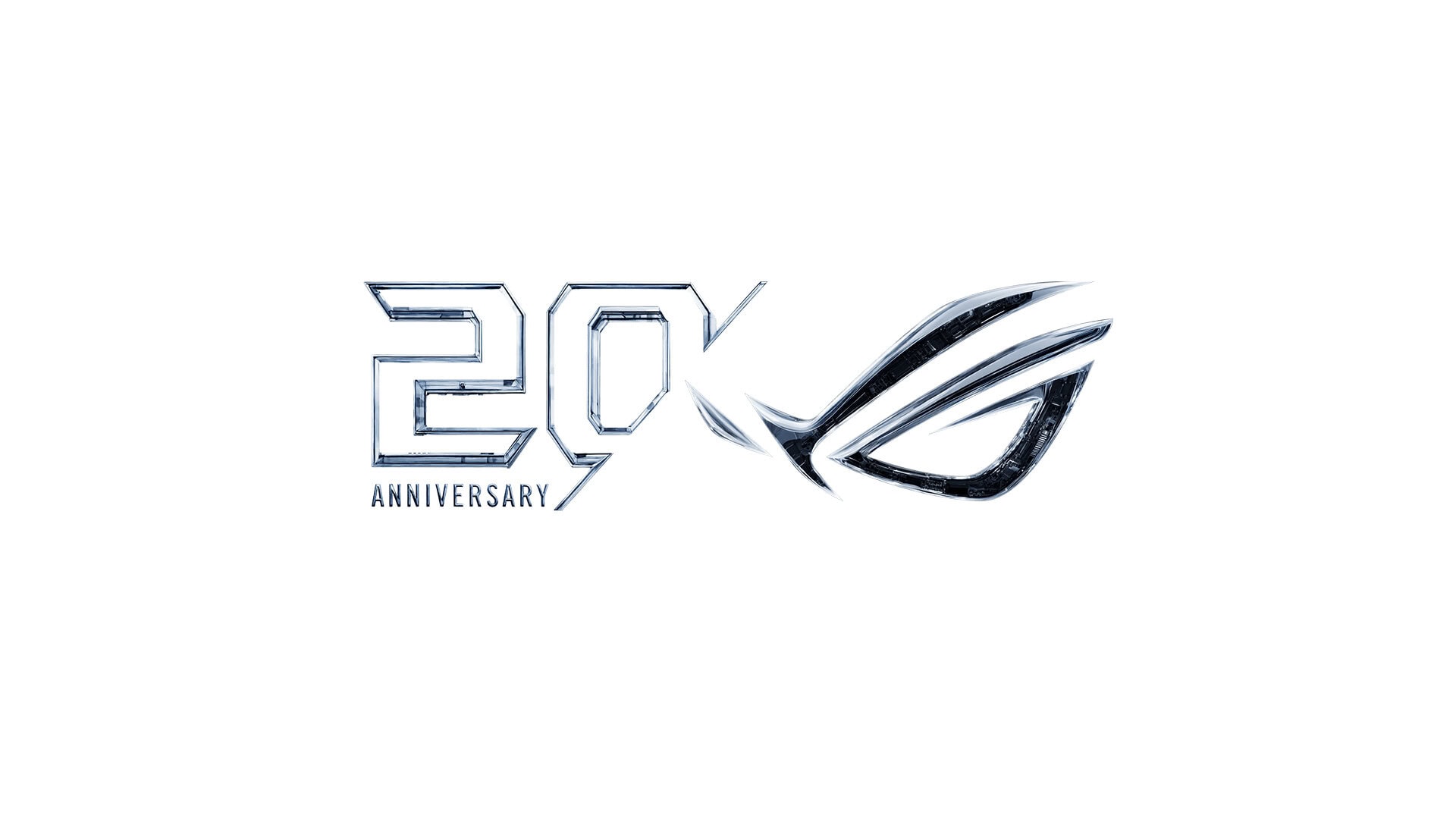 ASUS ROG 20. Yılını kutlayan sınırlı üretim 'Edition 20' koleksiyonunun logosu, modern ve şık tasarım.