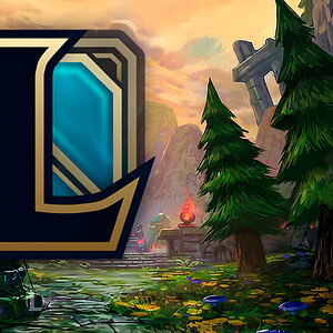 League of Legends Classic logosu, orman ve savaş temasıyla, büyülü ve fantastik bir ortamda tasarlanmış.