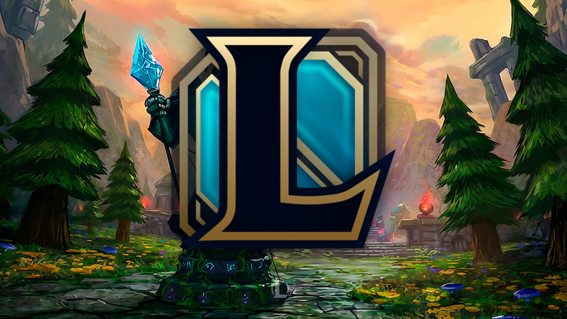 League of Legends Classic logosu, orman ve savaş temasıyla, büyülü ve fantastik bir ortamda tasarlanmış.