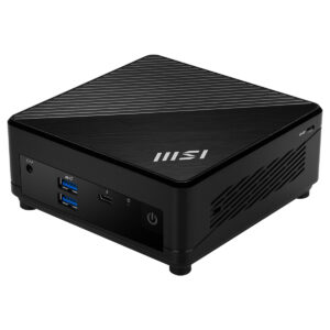 Yonga bilgisayar, MSI logosu ve USB portlarıyla kompakt ve güçlü mini bilgisayar. Oyun ve ofis kullanımı için ideal, yüksek performans sağlar.