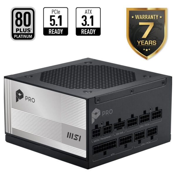 Yüksek verimlilik ve dayanıklılık sağlayan 80 Plus Platinum güç kaynağı, PCIe 5.1 ve ATX 3.1 uyumlu, 7 yıl garanti ile uzun ömürlü bilgisayar bileşeni.
