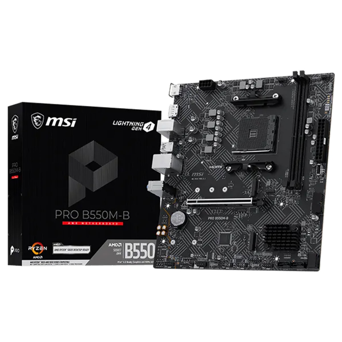 MSI Pro B550M-B anakart, AMD Ryzen işlemciler için yüksek performanslı ve dayanıklı anakart, oyun ve profesyonel kullanım için ideal, B550 yonga seti destekli.