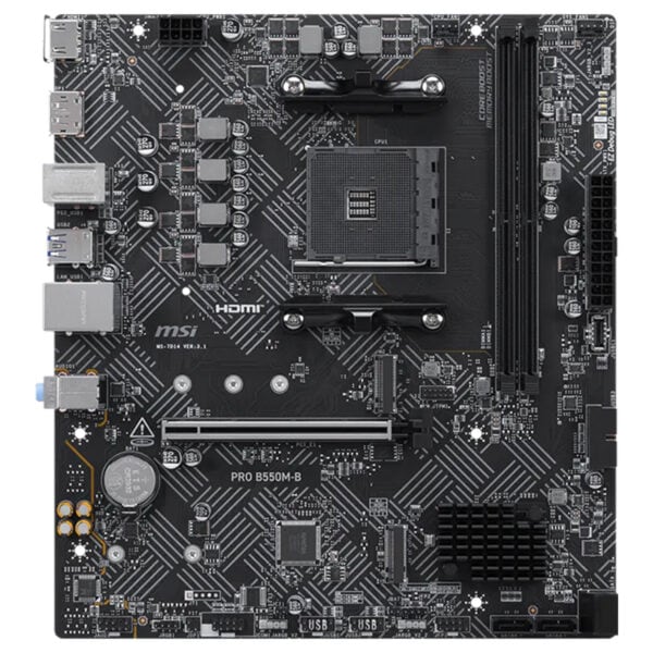 MSI B550M PRO anakart, oyun ve yüksek performanslı bilgisayarlar için ideal, gelişmiş bağlantı seçenekleri ve dayanıklı tasarımıyla dikkat çekiyor.