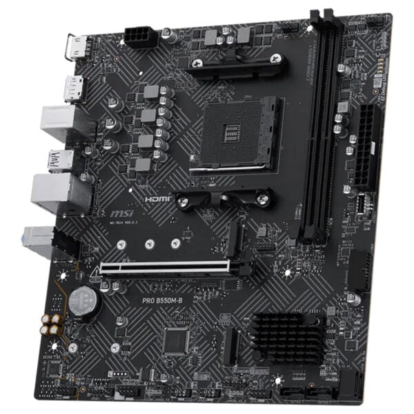 MSI PRO B550M-B anakart, yüksek performans ve güvenilirlik sunar, AMD Ryzen işlemcilerle uyumlu, çoklu genişletme yuvaları ve gelişmiş soğutma özellikleri ile oyun ve profesyonel kullanım için idealdi.