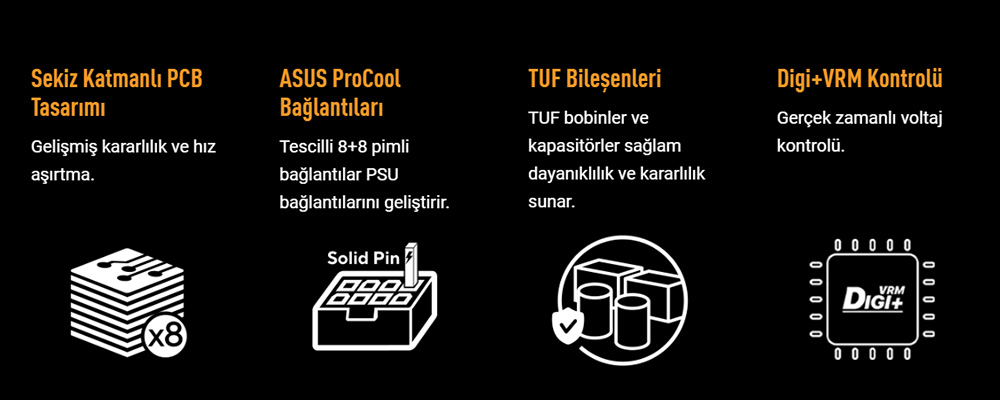 TUF GAMING X870-PLUS WIFI ASUS TUF Gaming X870-PLUS WiFi 8000MHz(OC) DDR5 Soket AM5 M.2 HDMI ATX Anakart h10