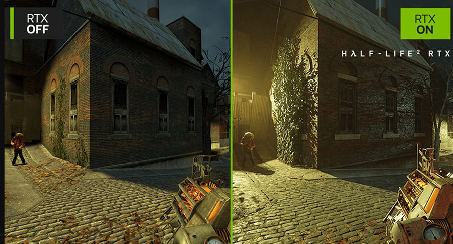 RTX ON ve OFF modlarında oyun grafikleri karşılaştırması, detaylar ve aydınlatma farkları.