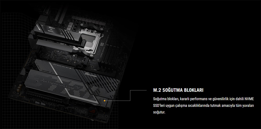 ROG STRIX X870E-H GAMING WIFI7 ASUS ROG Strix X870E-H GAMING WIFI7 8000MHz (OC) DDR5 Soket AM5 M.2 HDMI ATX Anakart h12