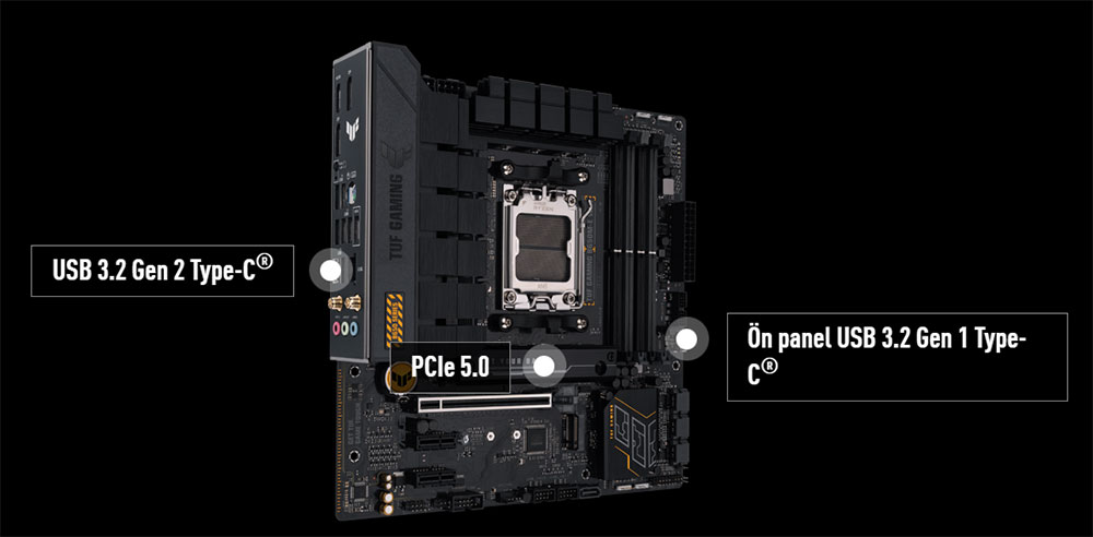 TUF GAMING B650M-E WIFI ASUS TUF Gaming B650M-E WiFi 6400MHz (OC) DDR5 Soket AM5 M.2 HDMI Mini DP mATX Anakart h13