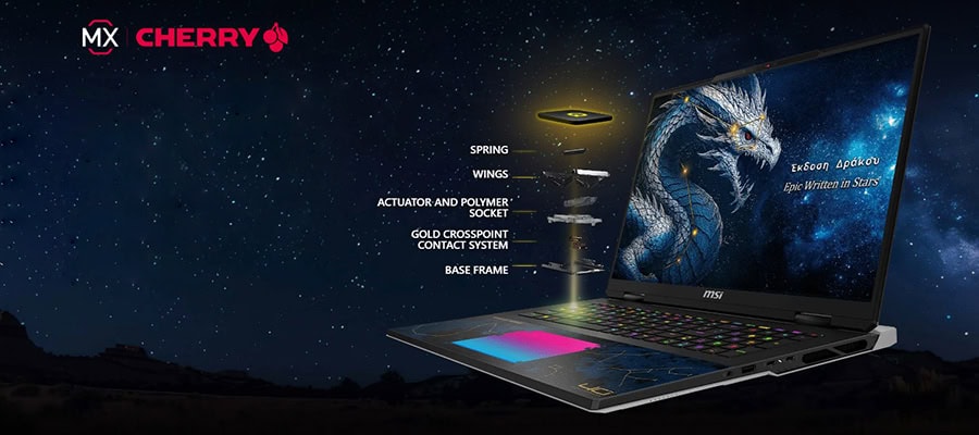 MSI TITAN 18 HX Dragon Edition gaming laptop, detaylı yapısı ve özellikleriyle öne çıkıyor, güçlü donanımı ve şık tasarımıyla dikkat çekiyor.