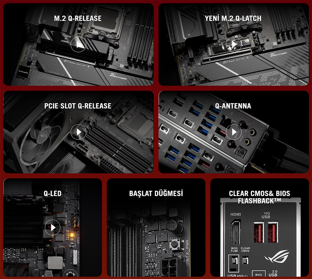 ROG STRIX X870E-H GAMING WIFI7 ASUS ROG Strix X870E-H GAMING WIFI7 8000MHz (OC) DDR5 Soket AM5 M.2 HDMI ATX Anakart h17