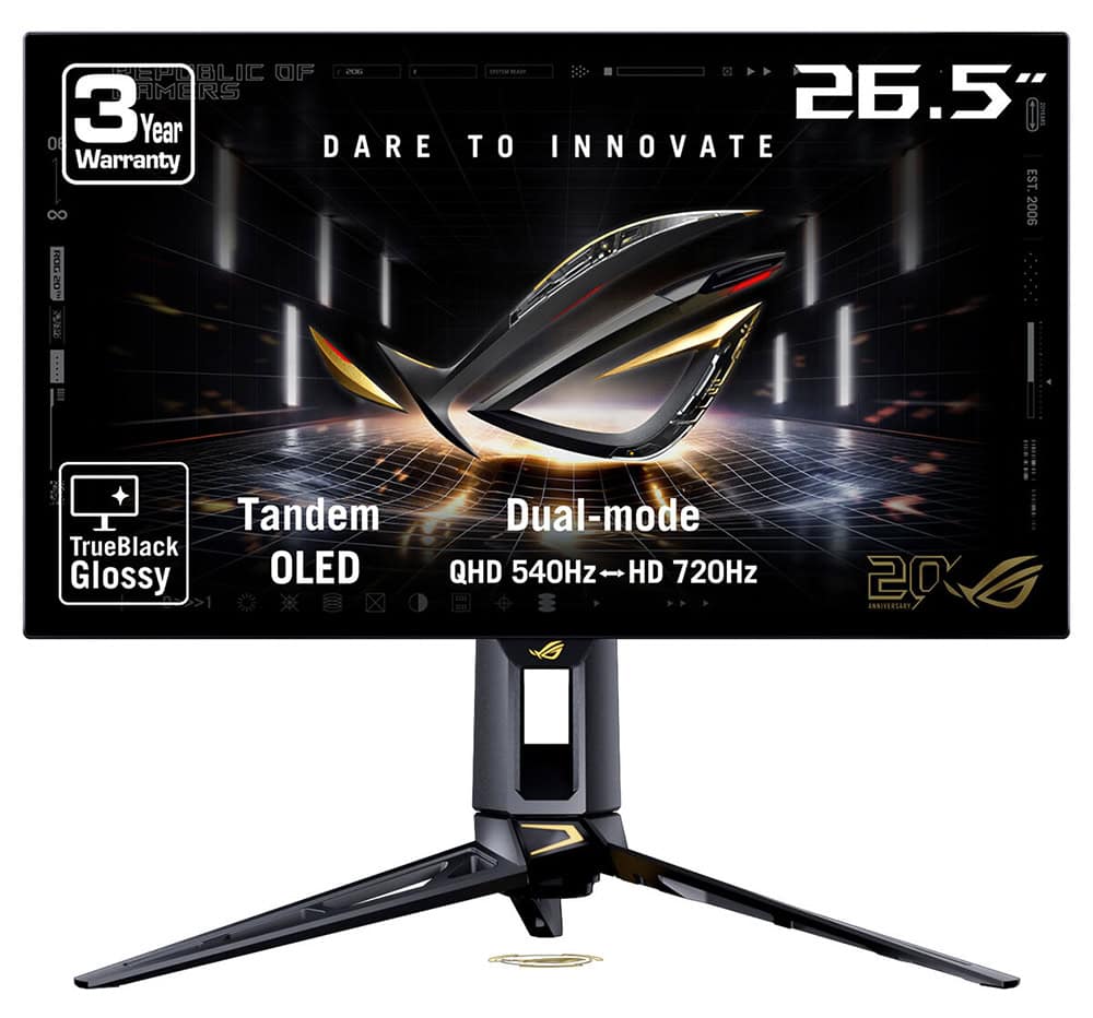 PG27AQWP-G ASUS ROG Swift OLED PG27AQWP-G EDITION 20. Yıl 26.5 inç 720 HD - 540Hz 2K QHD Dual-Mode 0.02ms Adaptive Sync Tandem WOLED Pivot Gaming Monitör h1