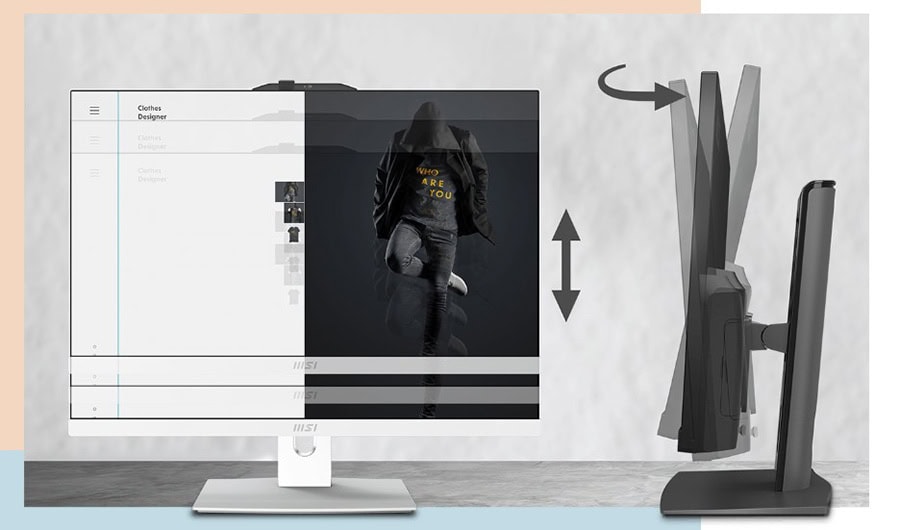 Çok fonksiyonlu dokunmatik monitör, ekran ayarları ve hareketli stand ile ergonomik kullanım imkanı sunuyor.