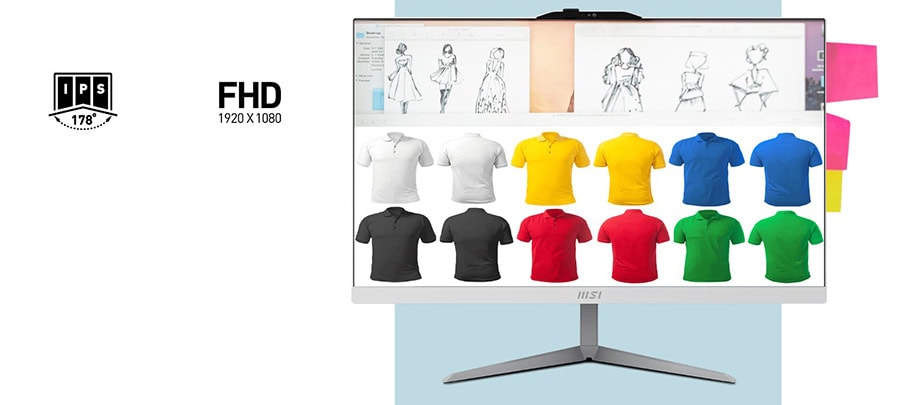 MSI Modern AM242 23.8 inç Full HD monitör, renkli ve çeşitli tasarım seçenekleriyle görsel sunum.