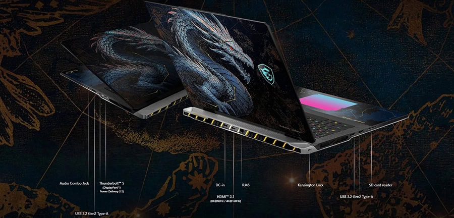 MSI TITAN 18 HX Dragon Edition gaming laptop ve ekran kartı detayları, yüksek performans ve gelişmiş soğutma özellikleriyle öne çıkıyor.