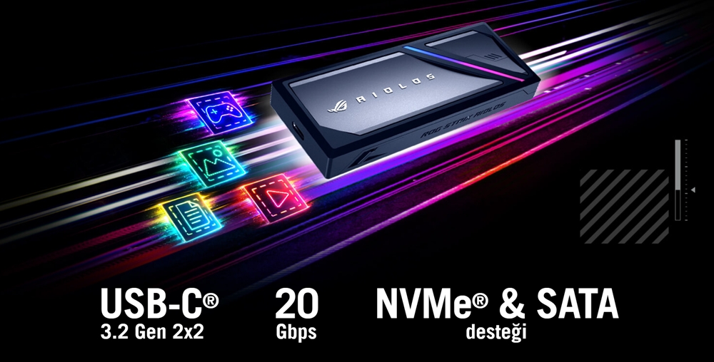 ROG STRIX AIOLOS/BLK/G/AS ASUS ROG Strix Aiolos M.2 NVMe Harici SSD Kutusu H3