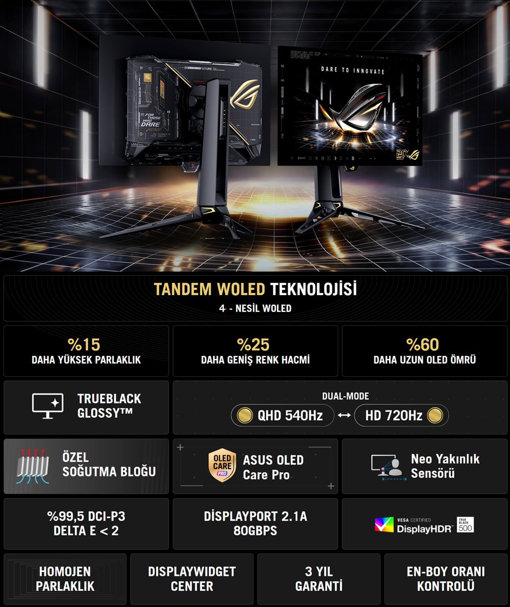 PG27AQWP-G ASUS ROG Swift OLED PG27AQWP-G EDITION 20. Yıl 26.5 inç 720 HD - 540Hz 2K QHD Dual-Mode 0.02ms Adaptive Sync Tandem WOLED Pivot Gaming Monitör h2
