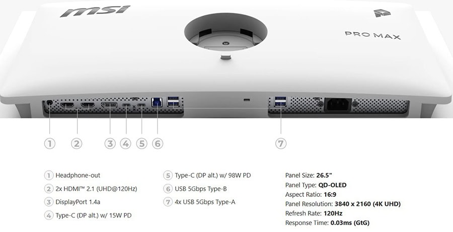 MSI PRO MAX 271UPXW12G 26.5 inç 120Hz 0.03ms 4K UHD Adaptive Sync QD-OLED Pivot Monitör h34