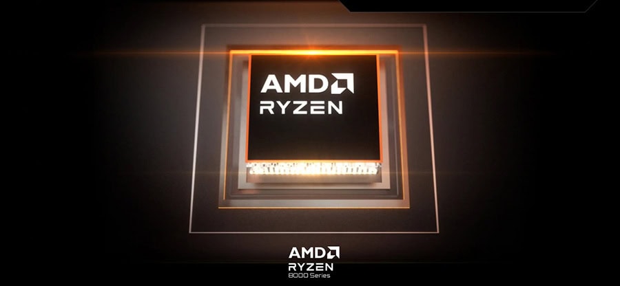 AMD Ryzen işlemci çipi, yüksek performans ve güç verimliliği sunan modern tasarım ile vurgulanmış.