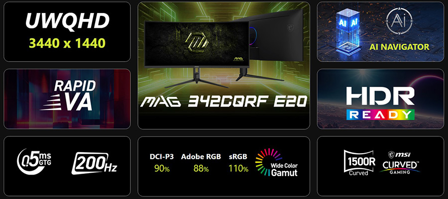 MSI MAG 342CQRF E20 34 inç 200Hz 0.5ms UWQHD FreeSync Premium Rapid VA Kavisli Gaming Monitör h4