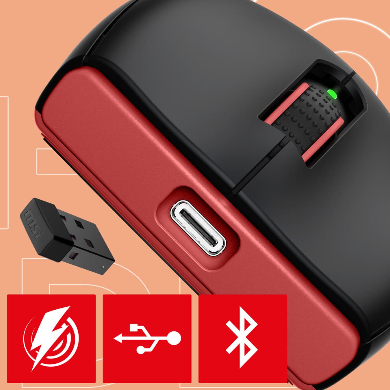 MSI FORGE GM340 WIRELESS Violet bağlantı seçenekleri