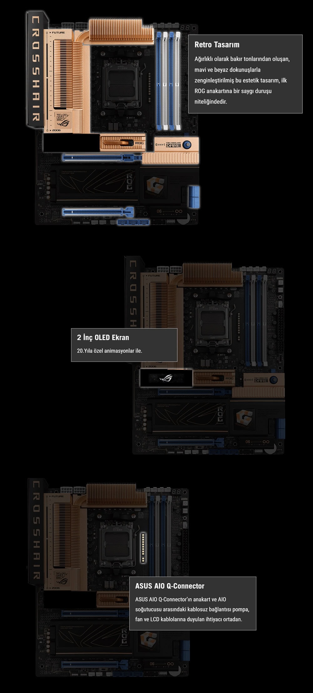 ASUS ROG CROSSHAIR 2006 9600MHz (OC) DDR5 Soket AM5 M.2 HDMI USB4 ATX Anakart h7