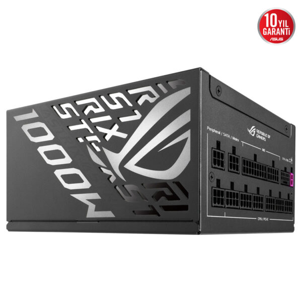 ASUS ROG Strix 1000W Platinum güç kaynağı, PCIe 5.1 ve tam modüler tasarım ile yüksek performans ve dayanıklılık sağlar.