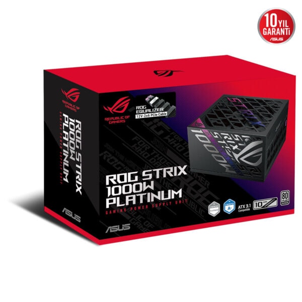 ASUS ROG Strix 1000W Platinum güç kaynağı, modüler tasarımı ve yüksek performansıyla oyun ve yüksek performanslı bilgisayarlar için ideal.