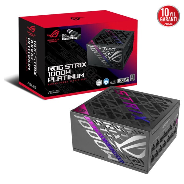 ASUS ROG Strix 1000W Platinum güç kaynağı, yüksek performans ve dayanıklılık sağlayan modüler tasarım ile oyun ve yüksek performans bilgisayarları için ideal.