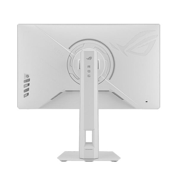 ASUS ROG XG259QNSR-W oyun monitörünün arka görünümü, beyaz renkli ve modern tasarım detaylarıyla dikkat çekiyor.