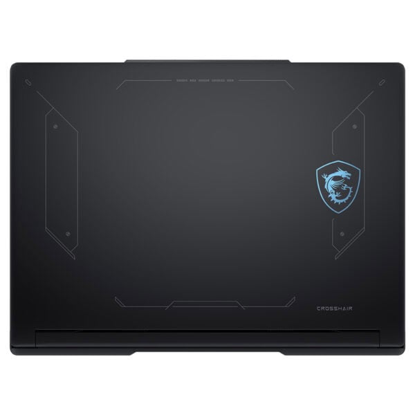 MSI Crosshair 16 HX oyun dizüstü bilgisayarı, mat siyah renkli, üst kapağında MSI logosu ve şık tasarımıyla dikkat çekiyor.