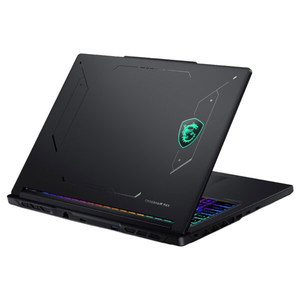 MSI CROSSHAIR 16 MAX HX gaming dizüstü bilgisayar, şık tasarımı ve RGB aydınlatmalı klavyesiyle öne çıkıyor.