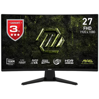 MSI MAG 274CF E20 27 inç 200Hz 0.5ms Full HD FreeSync Premium Rapid VA Kavisli Gaming Monitör h1