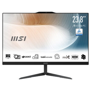 MSI Modern AM242 23.8 inç Full HD All-In-One bilgisayar, Intel Core 5-120U, 8GB DDR5, 512GB SSD, FreeDos, monitör ve çeşitli özellikler ile.