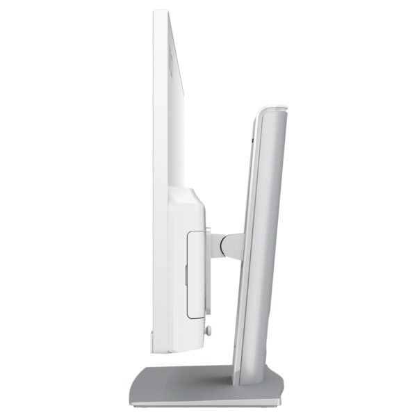 Beyaz MSI Modern AM242P 1M-1224EU All In One bilgisayar yan görünüm, 23.8 inç ekran, şık tasarım ve modern tasarım detayları.