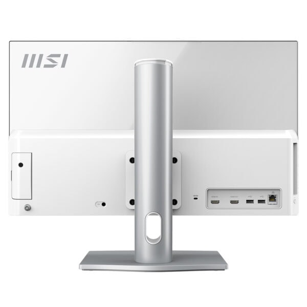 MSI Modern AM242P 1M-1224EU All In One bilgisayarın arka görünümü, bağlantı portları ve tasarımı detaylı şekilde gösteriliyor.
