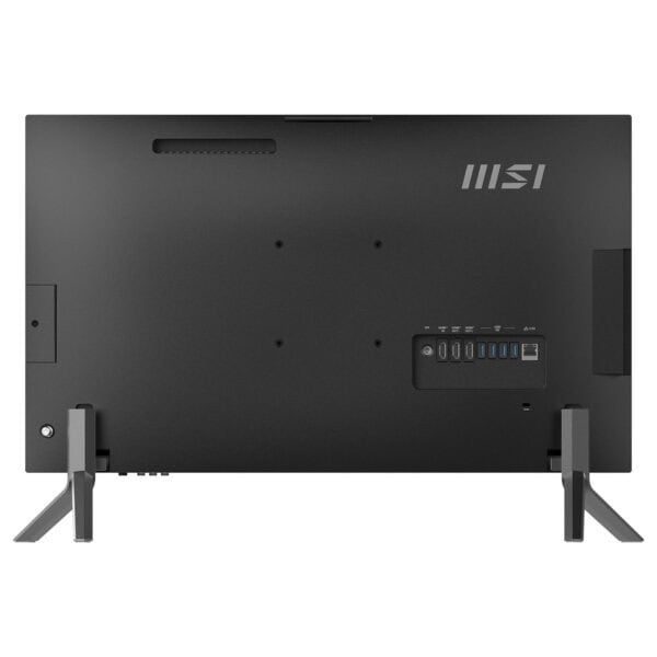 MSI Modern AM273Q AI 1UM-421EU all-in-one bilgisayarın arka görünümü, bağlantı portları ve tasarımı detaylı şekilde gösteriliyor.