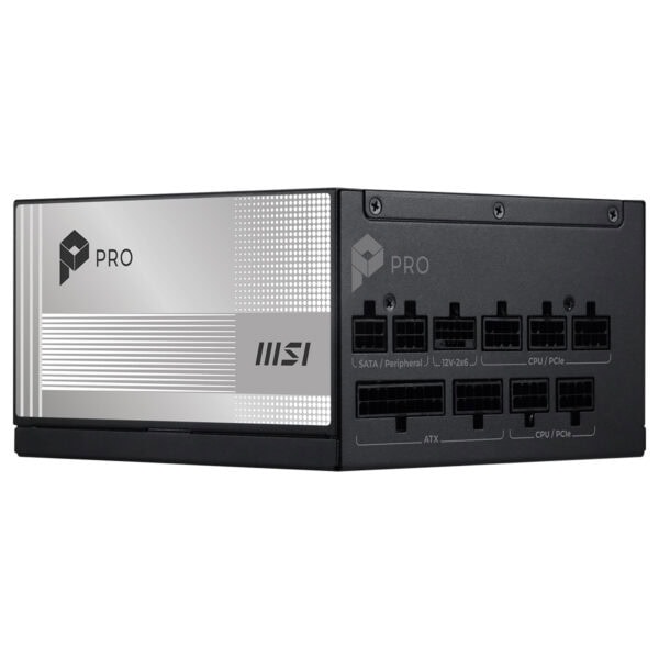 MSI PRO A1000PL 1000W 80+ Platinum PCIe 5.1 güç kaynağı, ATX form faktöründe, yüksek verimlilik ve modüler tasarım ile bilgisayar sistemleri için ideal.